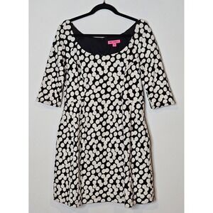 Betsey Johnson Vintage Y2K Black White Polka Dot Fit & Flare Dress Womens 12